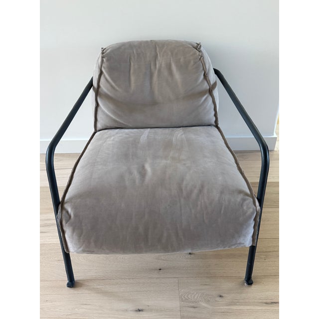 SA Baxter Pair of Baxter "Bruxelles" Armchairs by Paola Navone in Grey Suede & Anthracite Leather For Sale - Image 4 of 8
