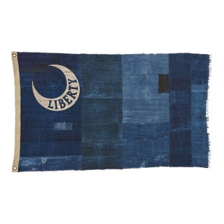 Distressed Cotton Fort Moultrie Liberty Flag Made From Vintage Indigo For Sale