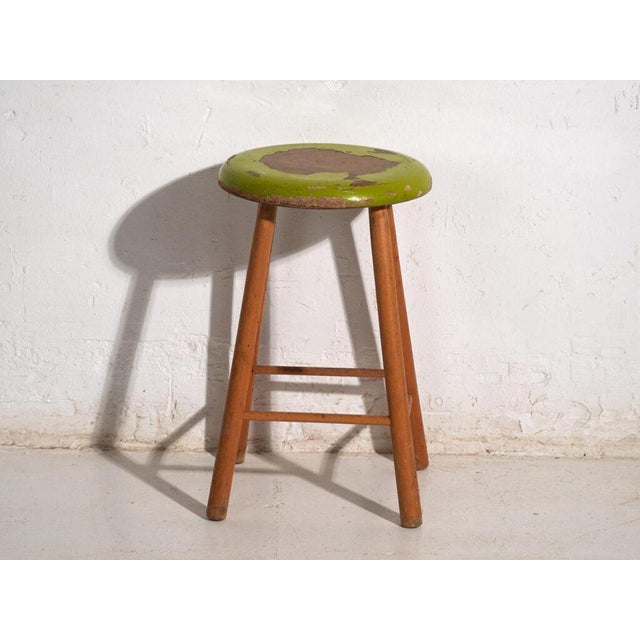 Vintage Wooden Stool with Round Seat, Central Europe, 1950 For Sale - Image 5 of 6