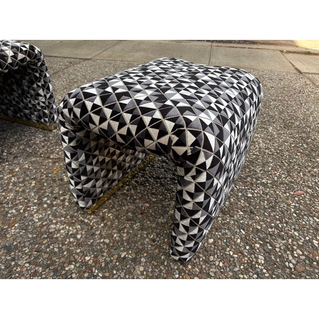 1980s Pair Karl Springer Inspired Waterfall Ottomans For Sale - Image 10 of 14