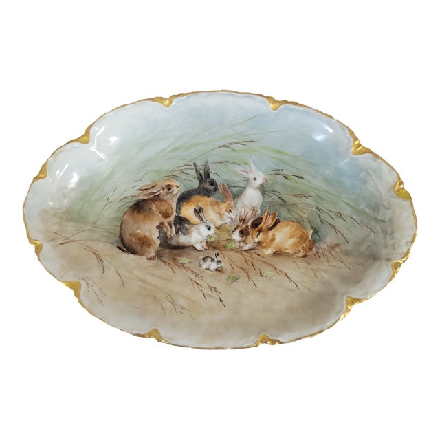 Antique Haviland Limoges Hand-Painted Rabbit Platter Plate, France Circa 1900 For Sale
