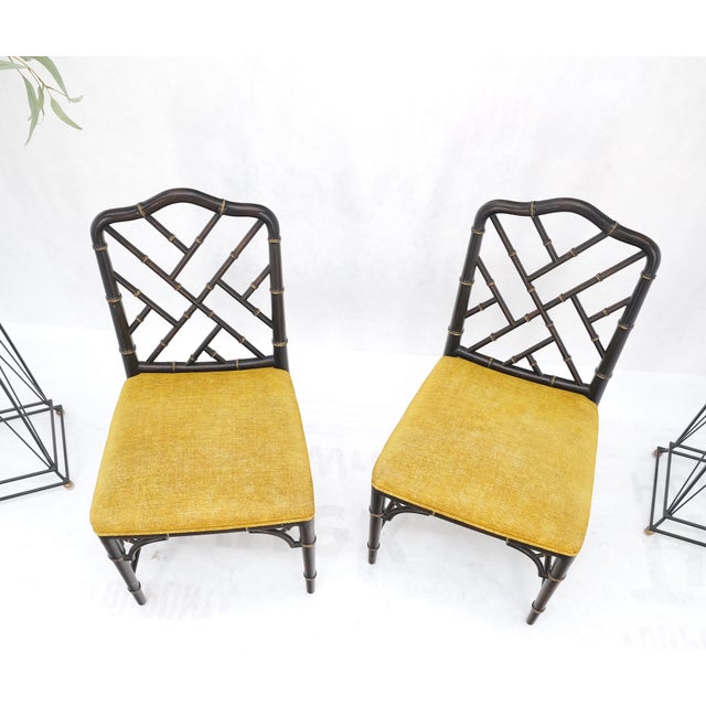 Mid-Century Modern Pair Mid-Century Modern Decorative Ebonized Walnut Faux Bamboo Side Chairs Mint For Sale - Image 3 of 15