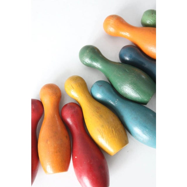 Vintage Colorful Wooden Skittles Tabletop Bowling Game For Sale - Image 11 of 12