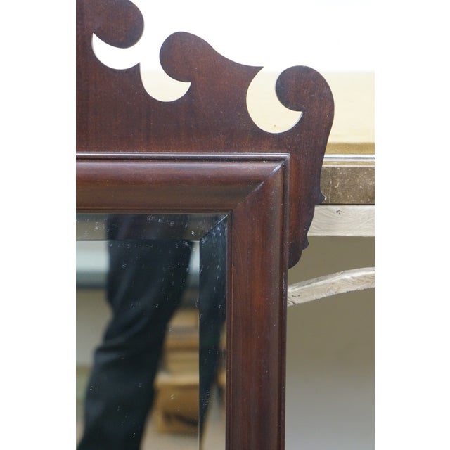 Vintage Federal Chippendale Mahogany Inlaid Beveled Glass Mirror 37" For Sale - Image 4 of 12