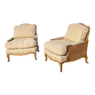 Vintage Baker French Caned Louis XV Club Chairs- Pair For Sale