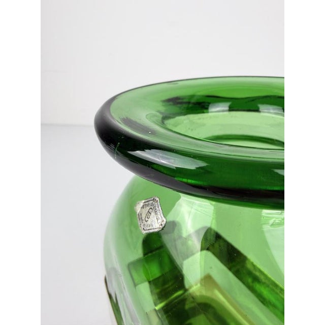 1970s Mid-Century Modern Empoli Green Glass Vase with Brass Pedestal, Italy, 1970s For Sale - Image 5 of 18