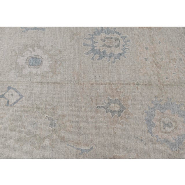 Turkish Oushak Rug Soft Gray and Blue Tones Handwoven Wool Rug 5' X 7'1" For Sale - Image 9 of 10