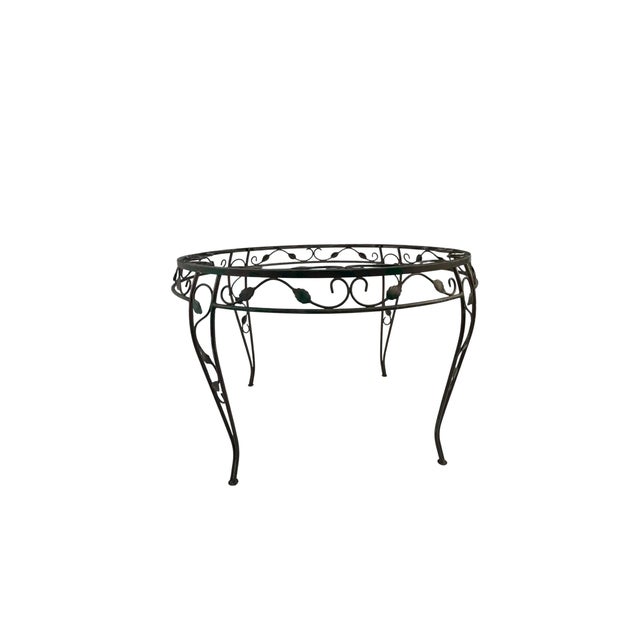 Mid-Century Modern Vintage Wrought Iron Round Patio Table With Glass For Sale - Image 3 of 5