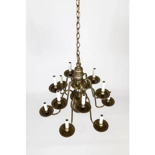 Dutch Baroque Style 2-Tier Aged Brass 12-Light Chandelier For Sale - Image 11 of 13