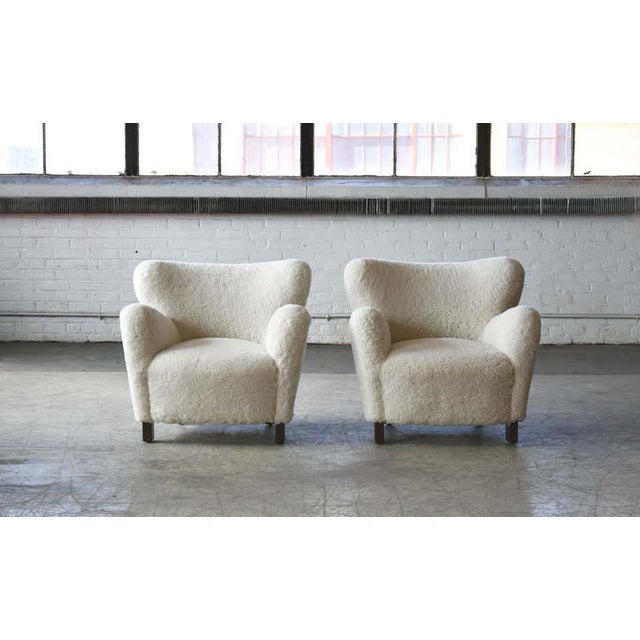 Pair Of Classic Danish Modern Lounge Chairs In Shearling By Jenmod Chairish