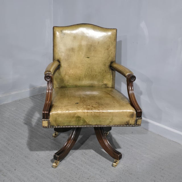 Leather and Mahogany Office Desk Chair, 1920s For Sale - Image 12 of 12