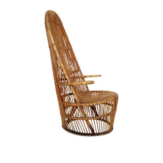 Vintage 1950s Italian Bonacina Rattan Armchair For Sale