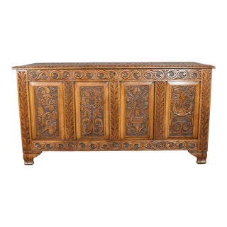 19th Century Italian Renaissance Style Hand Craved Walnut Storage Trunk For Sale