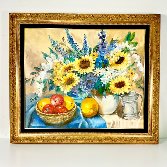 Impressionist Mid-Century Impressionist Boho Chic Sunflower Still Life Original Oil Painting by American Edith Weir For Sale - Image 3 of 12