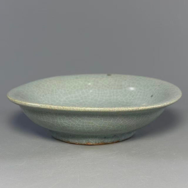 Chinese Antique Chinese Celadon Crackle Glaze Shallow Dish For Sale - Image 3 of 5