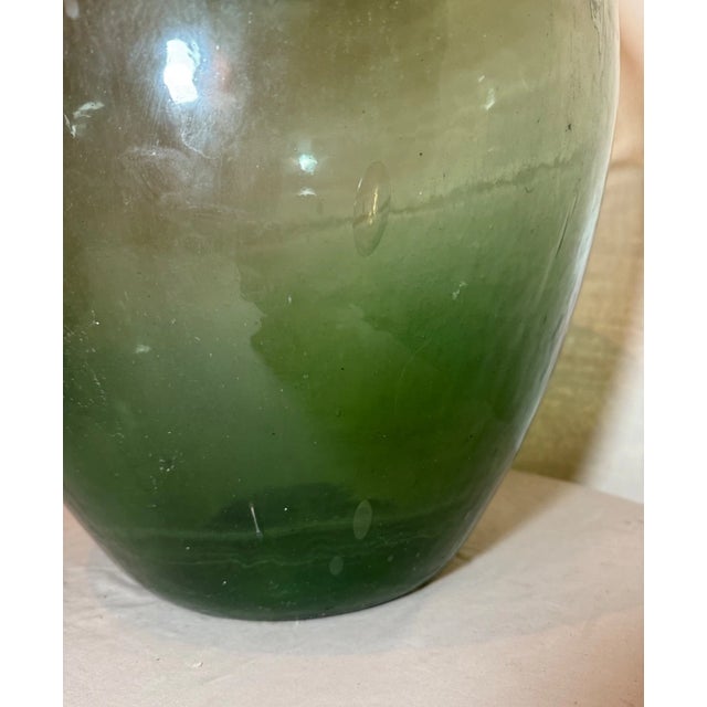 Bottle Green 19th Century Gigantic Rare Cut Off Top Hand Blown Green Glass Demijohn Carboy Wine Bottle Jug For Sale - Image 8 of 13