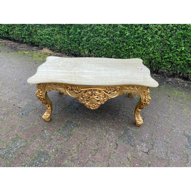 Wood 1940s Italian Baroque Gold Beech Marble Coffee Table For Sale - Image 7 of 11