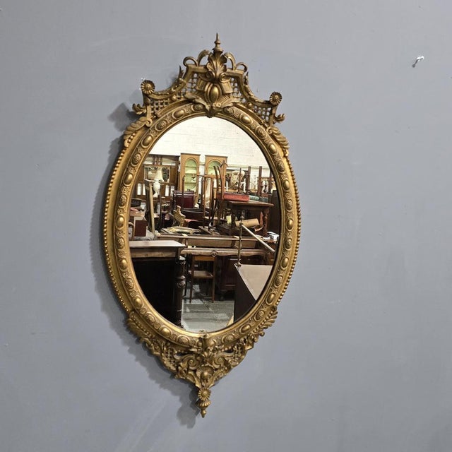 Vintage English Gilt Oval Mirror For Sale - Image 3 of 8