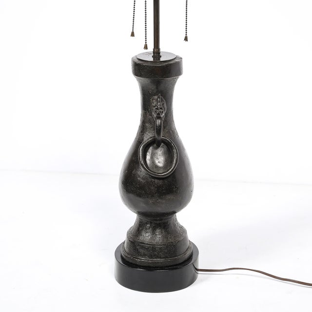 Pair of Mid-Century Iron Dragon Amphora Chinoiserie Table Lamps W/ Ring Details For Sale - Image 15 of 15