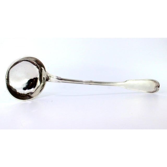 Metal Silver Soup Ladle with Handle Grooves and Monogrammed Plaque For Sale - Image 7 of 8