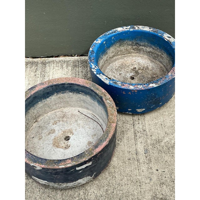 Ornamental & Decorative Materials Vintage Distressed Painted Cement Planters - Set of 2 For Sale - Image 7 of 16