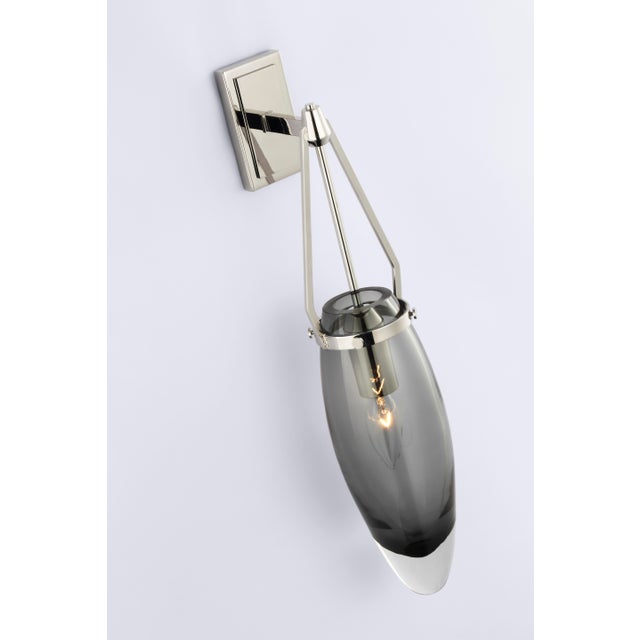 Modern Chapman & Myers for Visual Comfort Signature Myla Medium Bracketed Sconce in Polished Nickel with Smoked Glass For Sale - Image 3 of 4