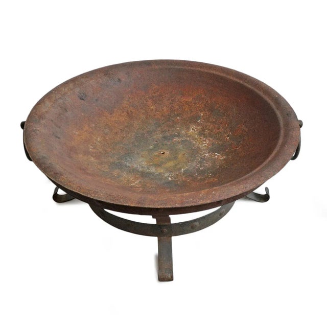 Rustic Vintage Industrial Cast Iron Fire Bowl W/Stand For Sale - Image 3 of 5