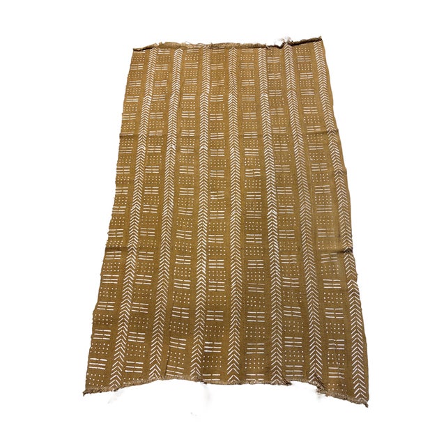 1980s Vinatge African Large Mustard & White Mud Cloth Textile Mali 64" by 39" For Sale - Image 5 of 8