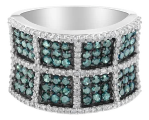 14K White Gold White and Treated Blue Diamond Cocktail Ring (1 1/2 Cttw, H-I Color, I1-I2 Clarity) - Size 6