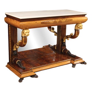 Spanish Inlaid Console with Marble Top, 1860 For Sale