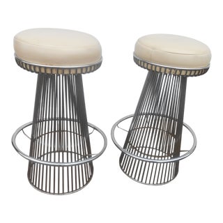 Vintage Mid-Century Modern Warren Platner Knoll Style Chrome Wire Bar Stools - a Pair For Sale
