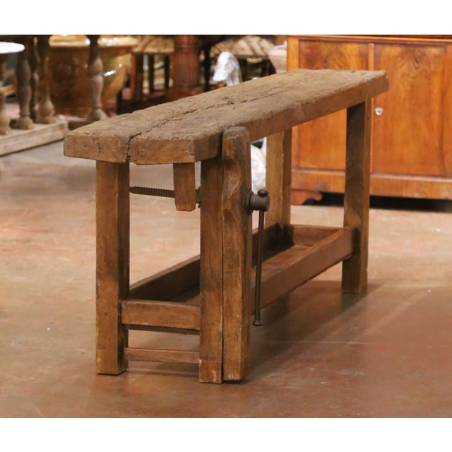Mid 19th Century 19th Century French Oak Carpenter’s Press Console Table With Bottom Shelf For Sale - Image 5 of 13