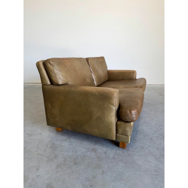 Wood Mid Century Olive Buffalo Leather and Rosewood Loveseat After Arne Norell For Sale - Image 7 of 10