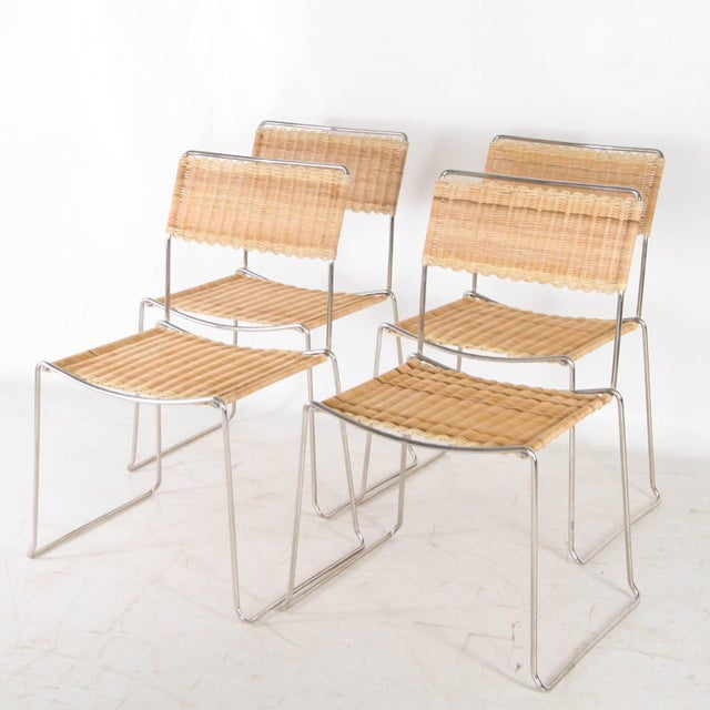 Wicker and Chrome Chairs, 1980s, Set of 4 For Sale - Image 14 of 14