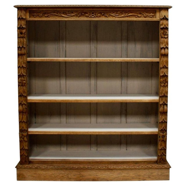 Antique Victorian Carved Oak Open Library Bookcase, 1880 For Sale - Image 10 of 10