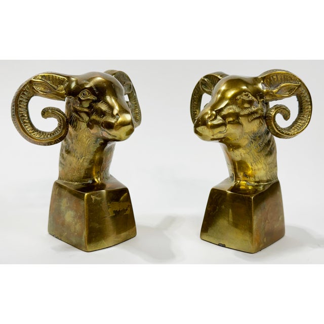 Vintage Brass Rams Head Bookends For Sale - Image 4 of 8