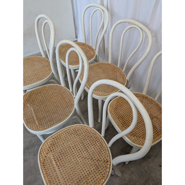 Beige Vintage Dining Chairs in White Wood with Cane Seats, 1970s, Set of 6 For Sale - Image 8 of 18