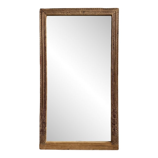 Antique Indian Teak Carved Full-Length Mirror For Sale