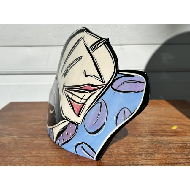 Late 20th Century Postmodern Jude Odell Freestanding Ceramic Face Art Piece For Sale - Image 4 of 5