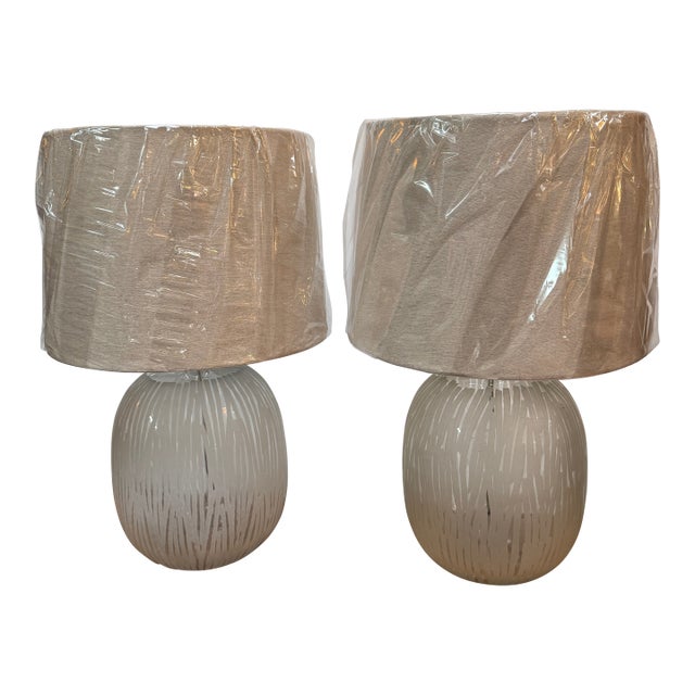 Etched Glass Table Lamps, Pair For Sale