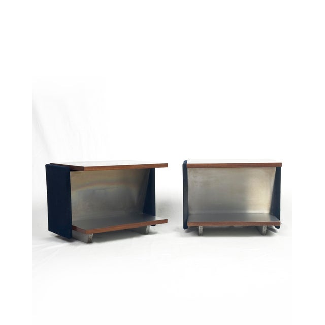 Mid-Century Modern Vintage Italian Stainless Steel-Clad Side Tables, 1970s, Set of 2 For Sale - Image 3 of 8