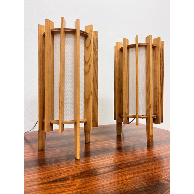 Fog & Mørup Space Age Wooden Table Lamps by Ib Fabiansen for Fog & Mørup, Denmark, 1960s, Set of 2 For Sale - Image 4 of 9