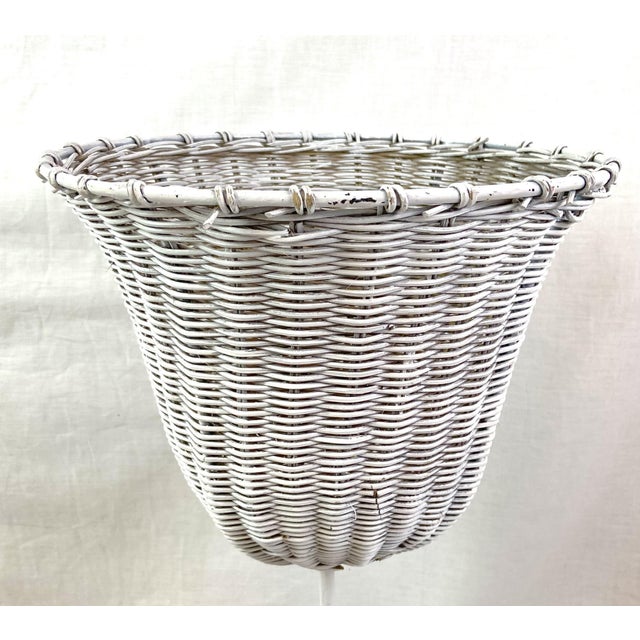 Whitewashed Wicker Plant Basket With Wrought Iron Base Chairish