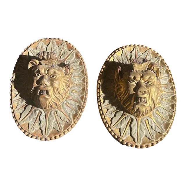 Antique Italian Carved Wood Candle Sconce Pair Figurative Gold For Sale