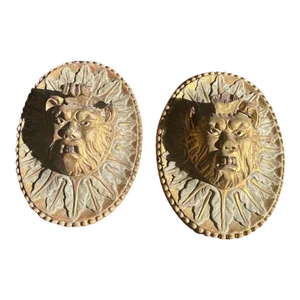 Antique Italian Carved Wood Candle Sconce Pair Figurative Gold