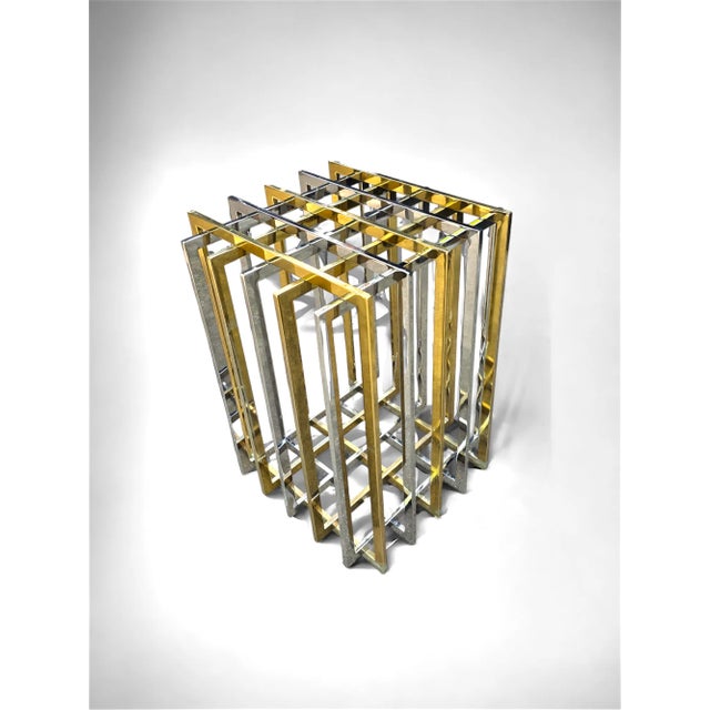 Chrome 1970s Pierre Cardin Geometric Chrome & Brass Cage Dining Table For Sale - Image 8 of 11