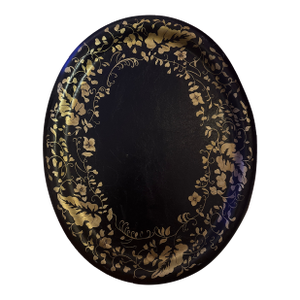 Antique French Tole Peinte Du Lac Toleware, Lacquered & Gilt Tinned Metal Tray, Decorator Signed