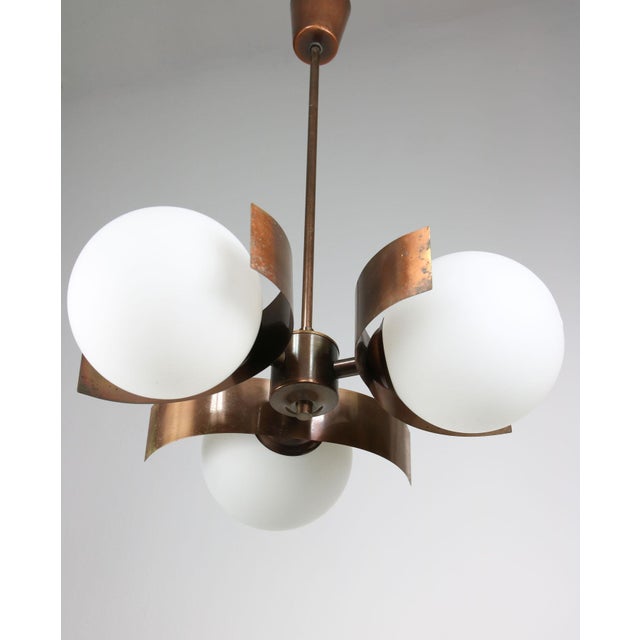 Vintage Italian Copper and Opaline Glass Chandelier For Sale - Image 18 of 18