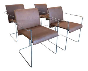 1970s F.ll Saporiti Leather and Chrome Dining Chairs - Set of 4
