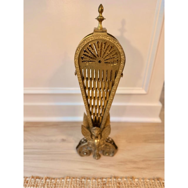 1960s Brass Peacock Folding Fireplace Screen With Winged Griffin Gargoyle Motif For Sale - Image 4 of 8